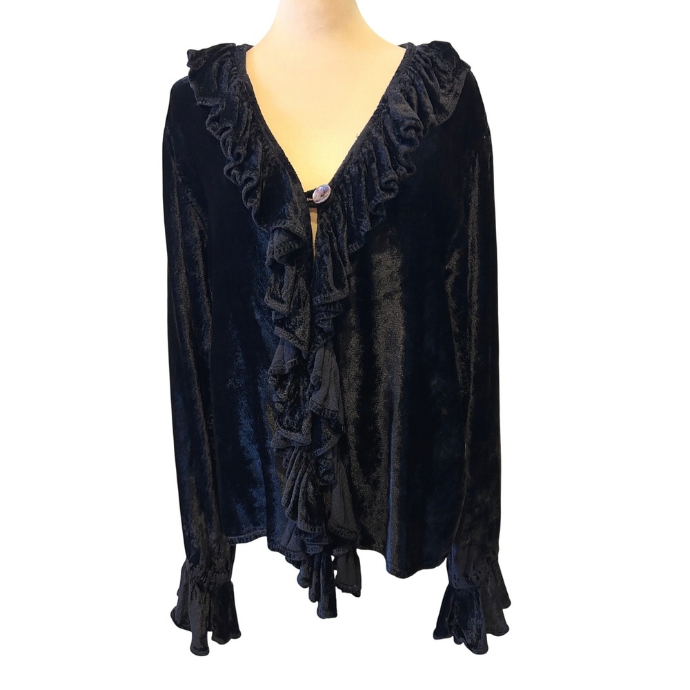 Vintage Pirate Dressing Top S/M Black Velvet Ruffle Cosplay Costume Whimsigoth